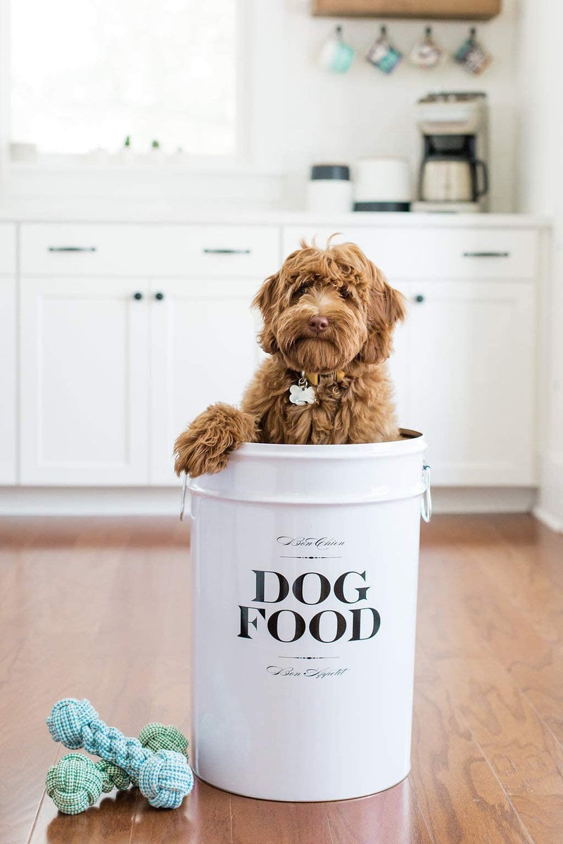 Harry Barker Bon Chien Dog Food Storage Canister â€“ Small 3.5 gallons, Airtight Stainless Steel Pet Food Container, Stylish Kitchen Counter Dog Kibble Storage with Easy-Open Lid - White - Image 2